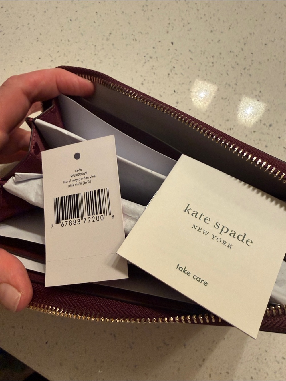 kate spade Pink Floral Zip-Around Card Holder in Dark Brown - Picture 2 of 4